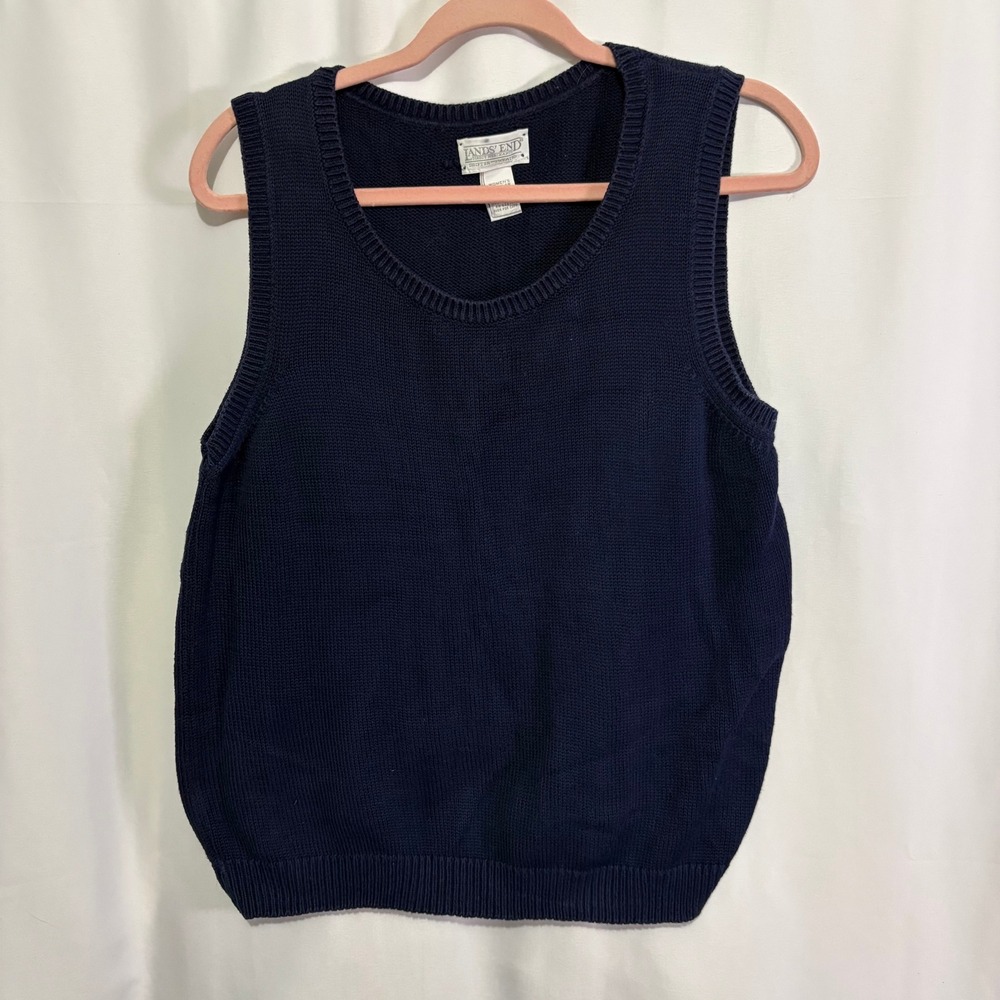 Vintage Lands End Womens Drifter Sweater Vest Navy Cotton Med Old Money Preppy